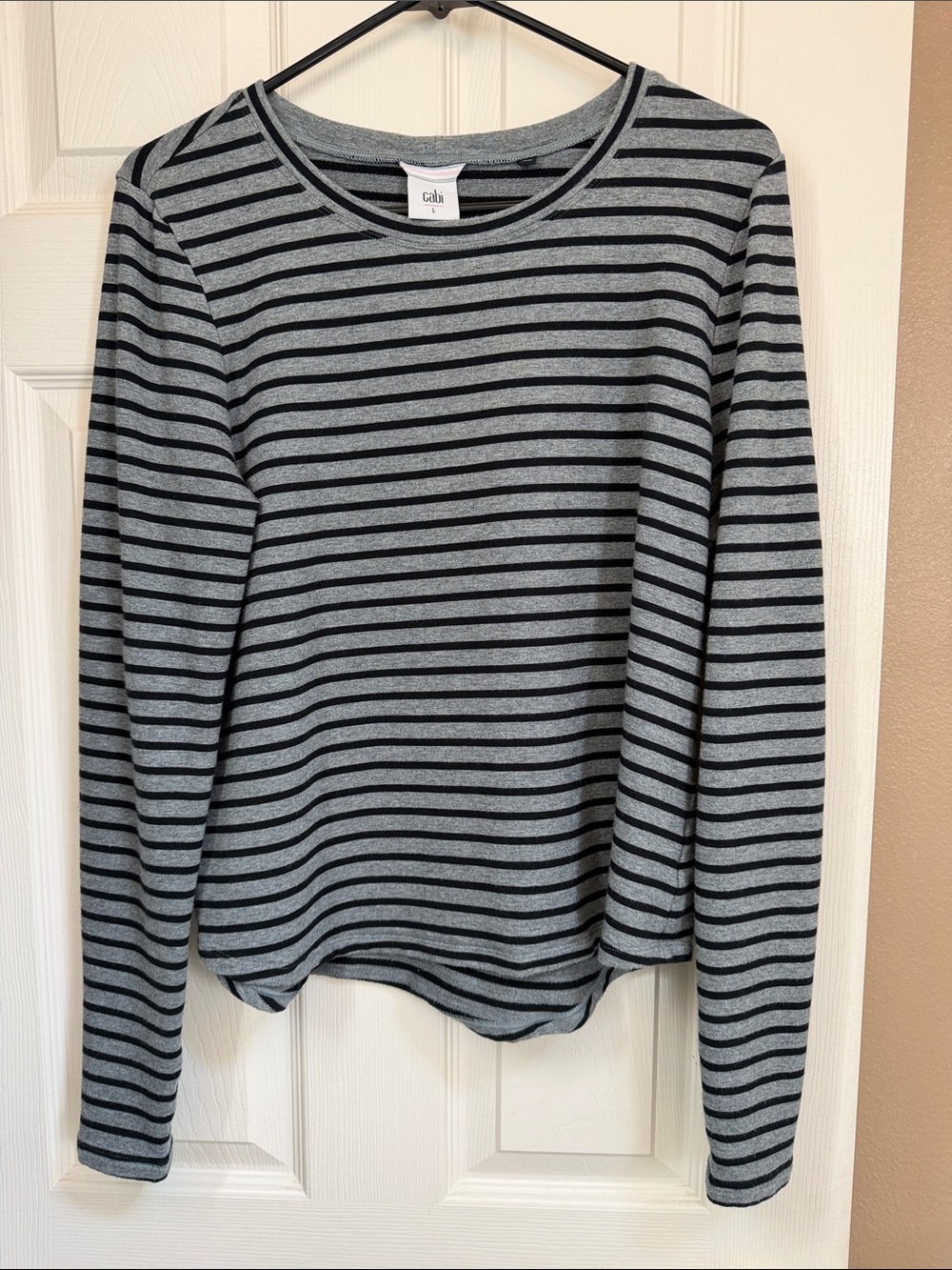 CAbi Gray & Black Striped Long Sleeve Tee